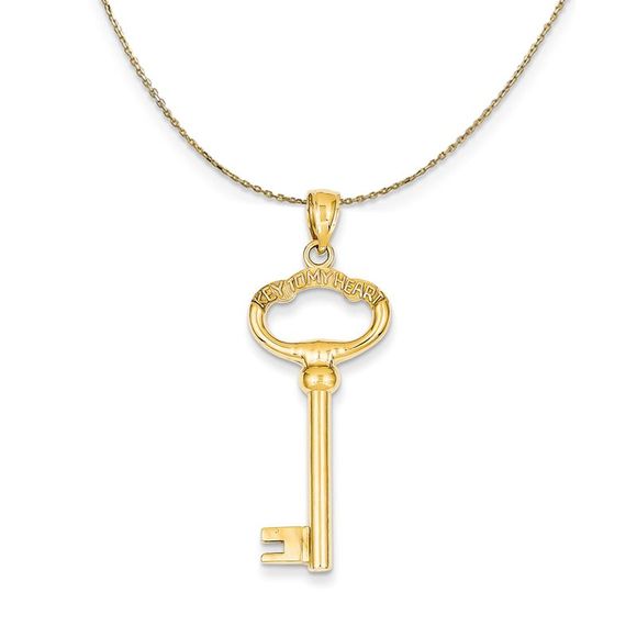 14k Yellow Gold Key to My Heart Key Necklace - 18 Inch